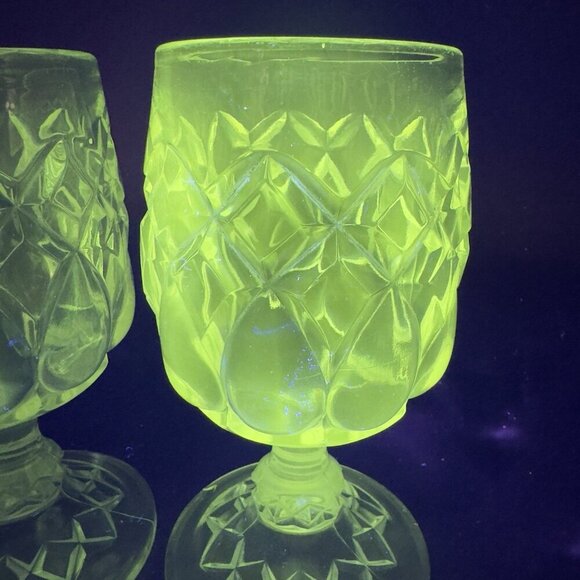 Antique Adams Glass Co Jacobs Tears Clear Goblets Cups Manganese 365nm Set 2 UV - Picture 3 of 14